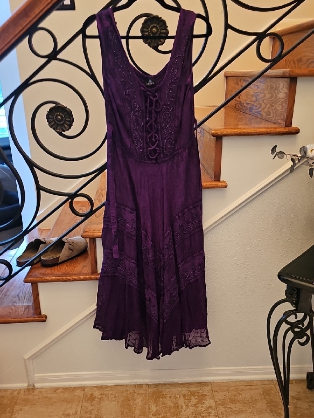 Advance Apparels Purple Embroidered Lace-Up Midi Dress